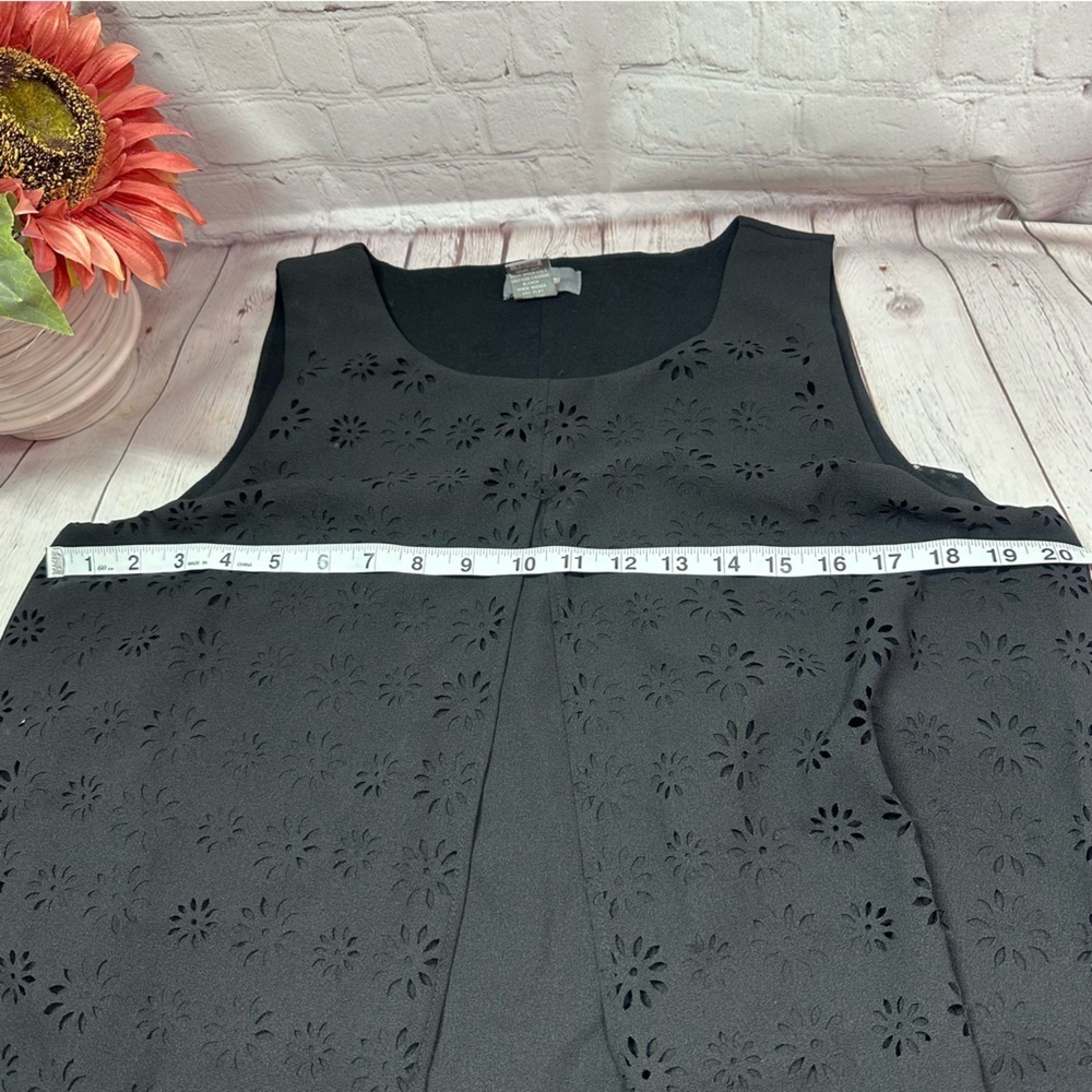 Neiman Marcus Black Eyelet layered shift Dress sz L sleeveless minimalist - Picture 5 of 9